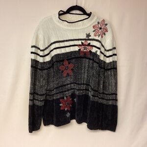 Alfred Dunner Sweater Grandma core floral y2k Embroidered  Mature Soft women 1X